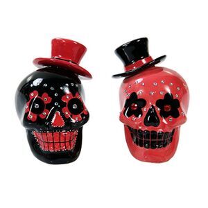 Day of Dead Sugar Skulls Ceramic Salt and Pepper Shakers Orange and Black